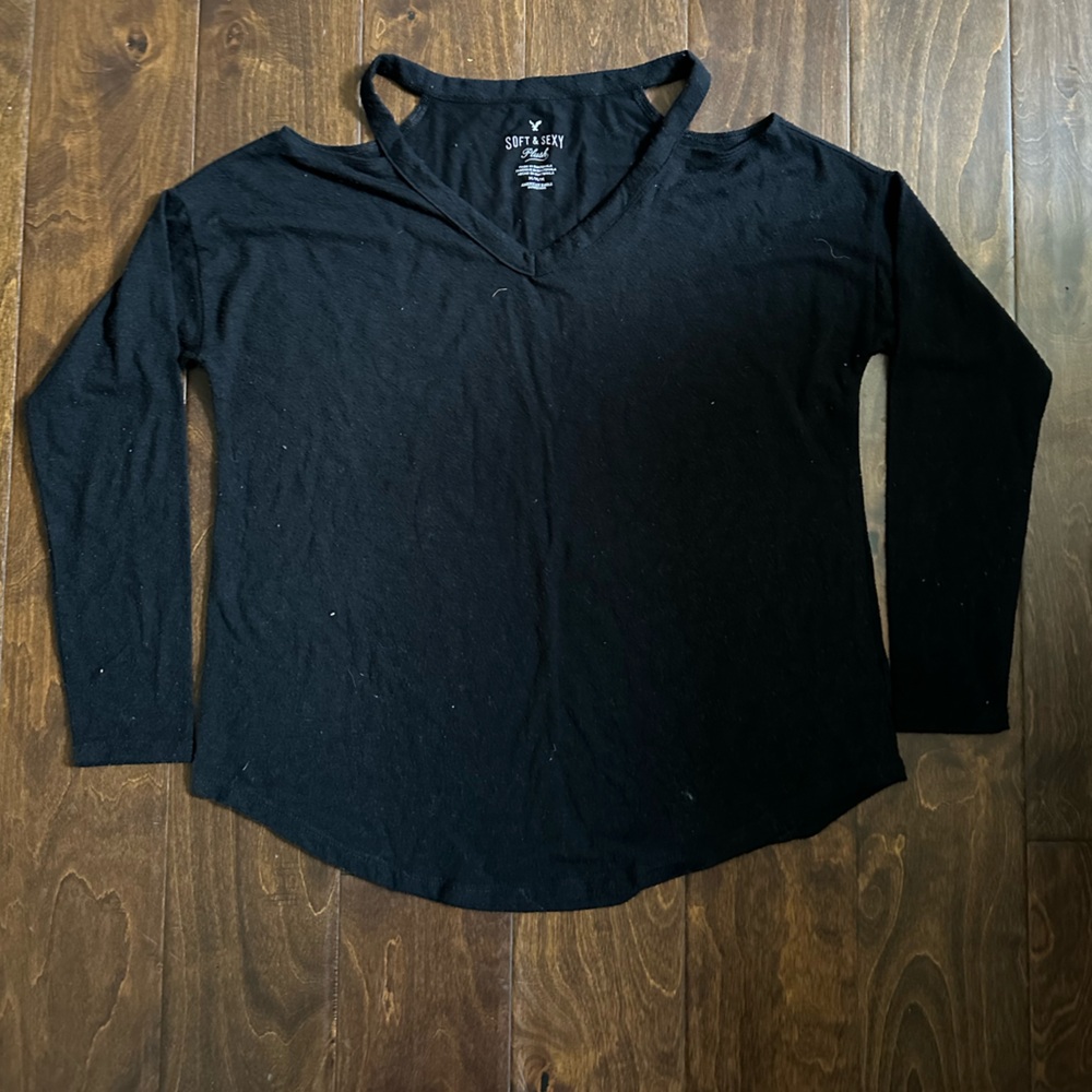 Soft and sexy plush cold shoulder shirt